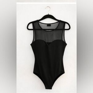 Express Black Sleeveless Mesh Yoke Bodysuit
